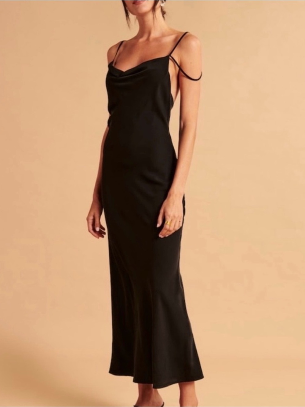 Abercrombie & Fitch Black Cowl-Neck Satin Maxi Dress